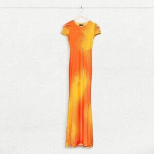 Woods by Jordyn Solar Short Sleeve Dress in Orange & Yellow